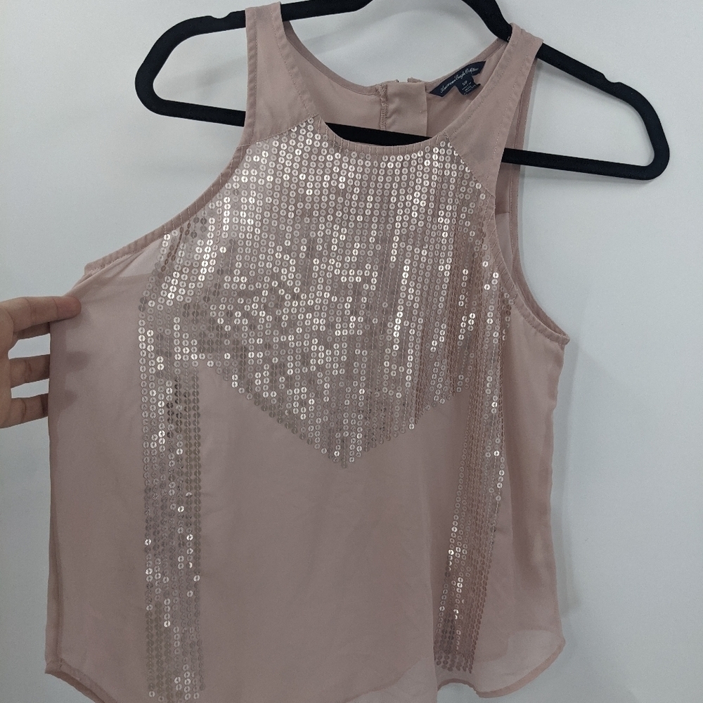 AMERICAN EAGLE Sheer Sequin Tank Top